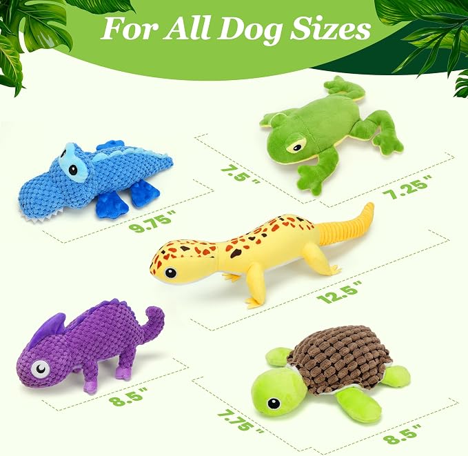 PrimePets 5 Pack Plush Crinkle Squeaky Dog Toys for Small Medium Large Dog
