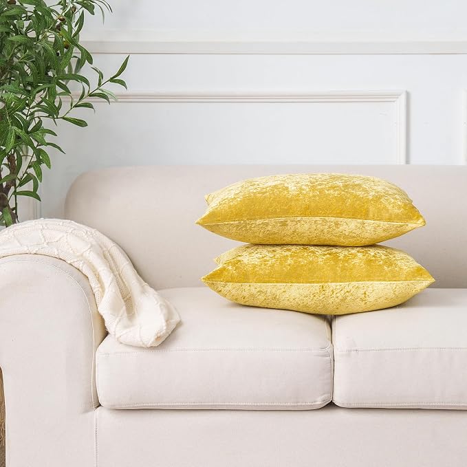 NiNi ALL Gold Velvet Throw Pillow Covers 12x20 Pack of 2 Decorative Couch | Soft Solid Boho Cushion Squar Pillow Cases for Chair Sofa Bedroom Farmhouse Living room Modern Luxury Home Decor Christmas