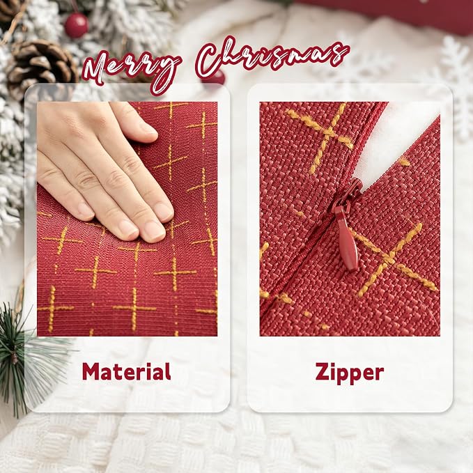 Christmas Pillow Covers 24x24 Set of 2 Soft Polyester Textured Red Pillows with Stylish Flange Edge Cozy Farmhouse Christmas Decor for Couch Bed Sofa Living Room (Red)