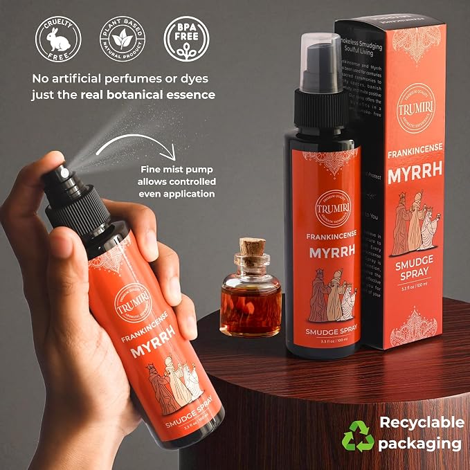 Frankincense and Myrrh Essential Oil Spray for Negative Energy Cleansing of Home - Non Toxic Natural Room Spray and Body Mist - Essential Oil Car Freshener