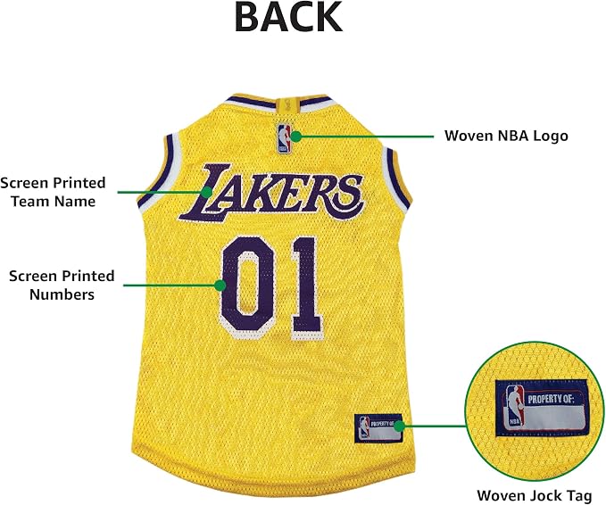 NBA Los Angeles Lakers Dog Jersey, Medium - Tank Top Basketball Pet Jersey