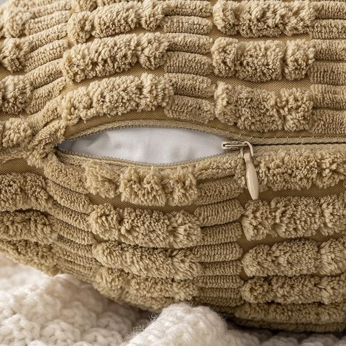 MIULEE Corduroy Decorative Throw Pillow Covers 18x18 Khaki Pack of 2 | Soft Boho Striped Pillow Covers Modern Farmhouse Fall Home Decor For Sofa Living Room Couch Bed