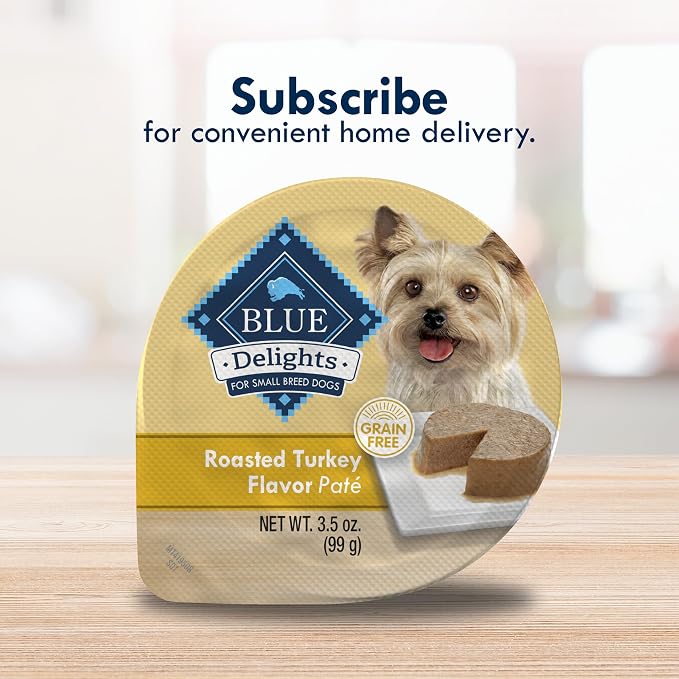 Blue Buffalo Delights Roasted Turkey Wet Dog Food, 3.5 oz, 12 ct | Small Breed Formula, Adult Formula, Grain-Free, Pate Style, Real Turkey First, in Savory Juice, No Corn, Wheat, or Soy