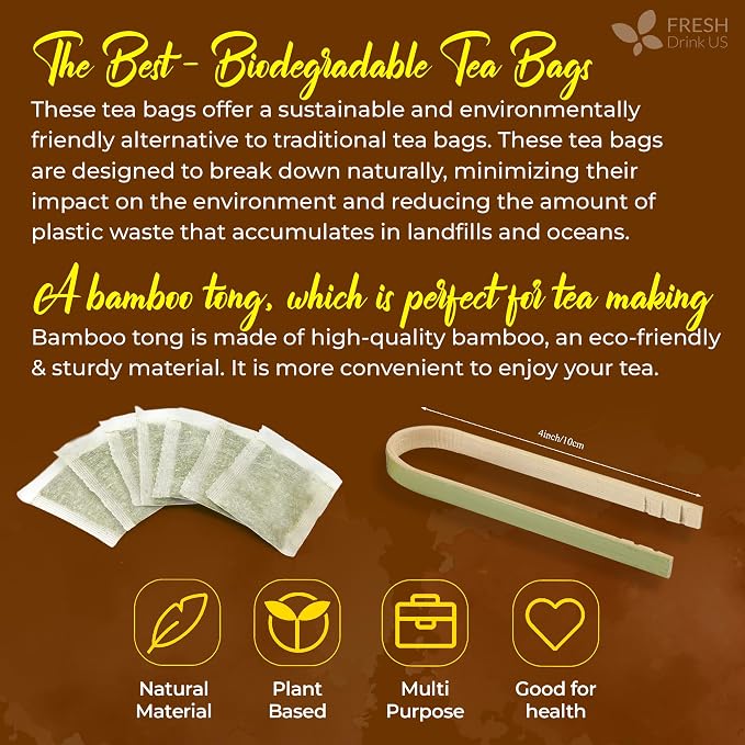 FreshDrinkUS, Premium 75 Burdock Root Tea Bags, 100% Natural & Pure, Herbal Tea. Made with Natural Material Tea Bags. No Sugar, No Caffeine, No Gluten, Vegan.