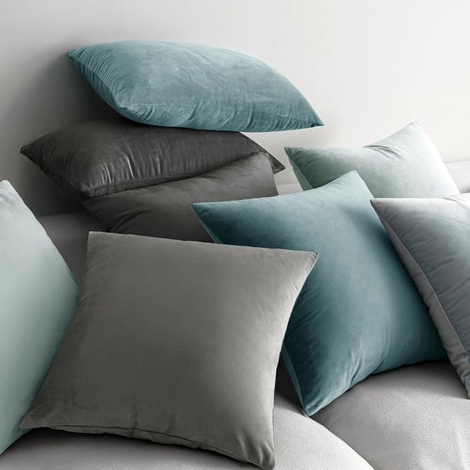 MIULEE 26x26 Inch Pack of 2 Euro Velvet Throw Pillow Covers Grey | Soft Solid Decorative Euro Sham, Modern Luxury Home Decor, for King Bed Sofa Couch Bedroom Livingroom