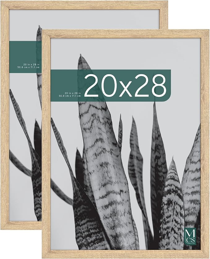 MCS Studio Gallery 20x28 Poster Frame Natural Woodgrain Engineered Wood, Vertical & Horizontal Wall Hanging Large Picture Frame for Photos, Posters & Art Prints (2-Pack)