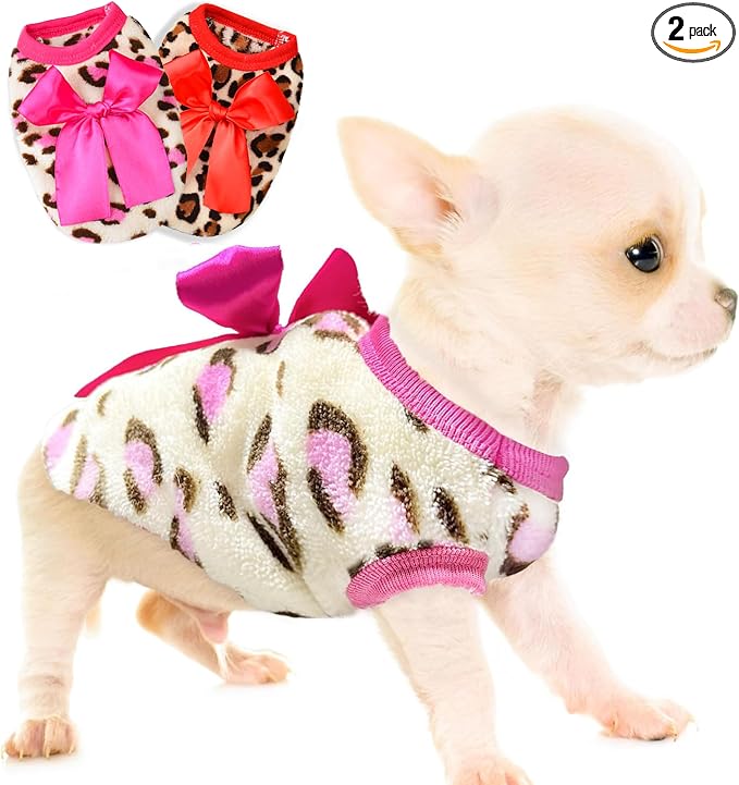2 Pack Small Dog Sweaters Chihuahua Fleece Clothes XXS~S Dog Clothes for Teacup Yorkie Dogs Winter Warm Puppy Sweaters Boys Girls Tiny Puppies Extra Small Breed Custume (Pink+RED, Small)