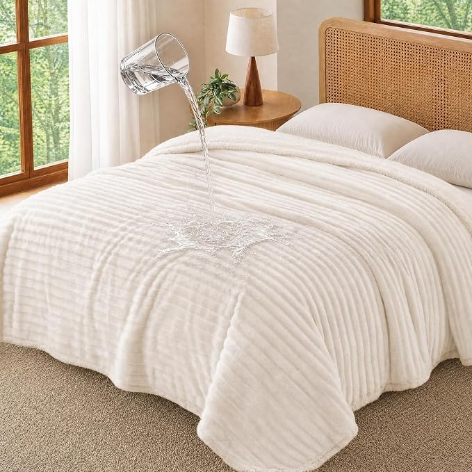 Luciphia Waterproof Dog Blanket, Washable Reversible Flannel Pet Throw | Reversible fleece cover for couch, bed, and crate; calming, and claw-resistant for dogs, cats, puppies White KING(82" x100")