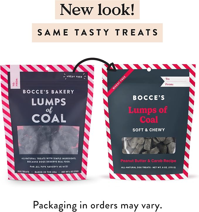 Bocce's Bakery Lumps of Coal Flavor Soft & Chewy Dog Treats, 6 oz | Oven Baked, Wheat-Free Everyday Dog Treat Cookies - Made with Real, Limited Ingredients and Baked in The USA