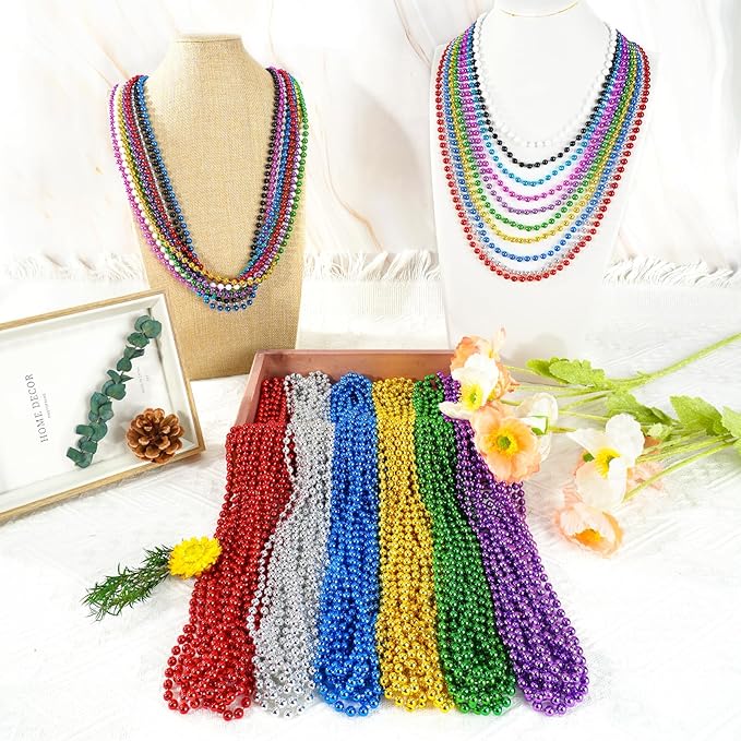 SHAOQINLIN 12 PCS Mardi Gras Beads, 10 Colors 33 Inch Colorful Bead Necklaces Bulk Party Beads Necklace Round Beaded Necklaces for Mardi Gras, St. Patrick's Day, Christmas, Carnival Party Favor