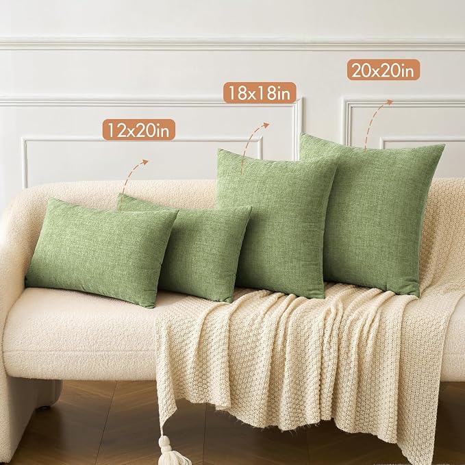 MIULEE Soft Chenille Throw Pillow Covers Sage Green 20x20 Inch Pack of 2 | Modern Home Decor, Classic Decorative Pillows, Solid Dyed Cases, Boho Couch Cushion Covers for Sofa Bed Living Room