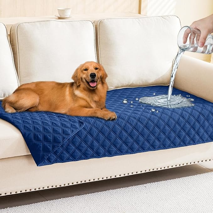Smiry Waterproof Reversible Pet Couch Covers for Dogs | Pet Friendly, Soft Fabric, Washable Sofa Furniture Protector for Dogs Cat Kids, Checkered (30"x70", Navy/Navy)