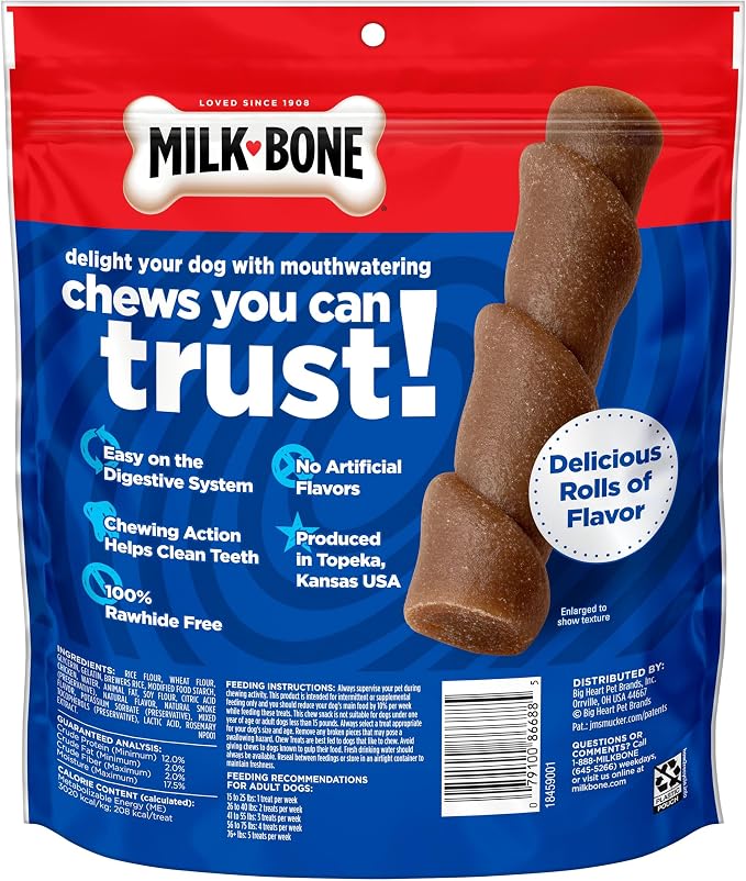 Milk-Bone Flavor Rolls Dog Chews, Chicken Doodle Dandy, 5 Count | 11-oz. bag, Rawhide-free dog chews, Made with real chicken