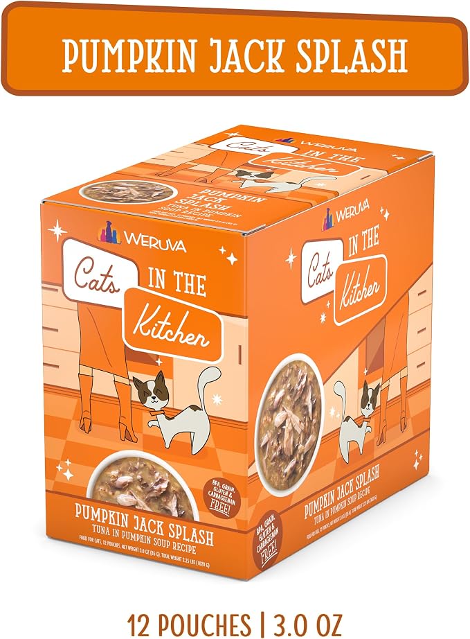 Weruva Cats in the Kitchen, Pumpkin Jack Splash with Tuna in Pumpkin Soup Cat Food, 3oz Pouch (Pack of 12)