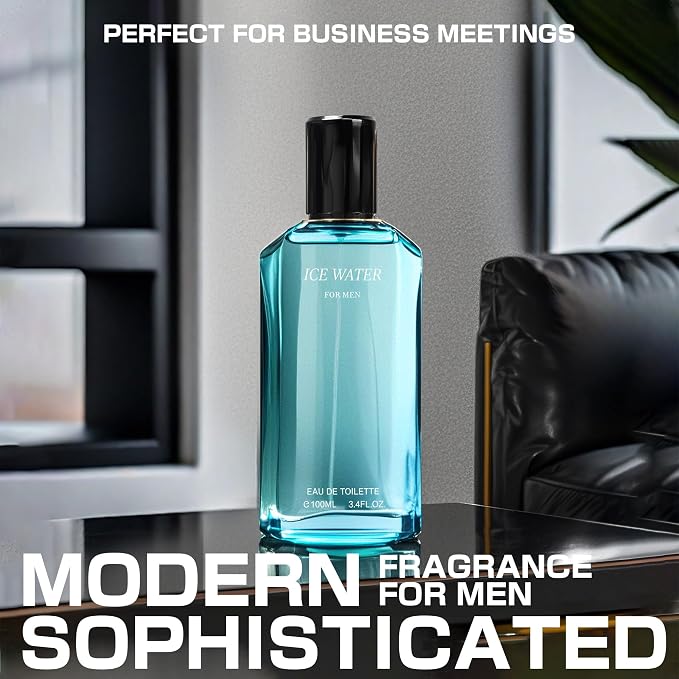 A CENTER Cool Ocean &Ice Water Men's Cologne Gift Set - 3.4 Fl Oz Each | Amber Floral & Vanilla Leather Fragrance | Eau de Toilette Duo for Daily & Special Occasions