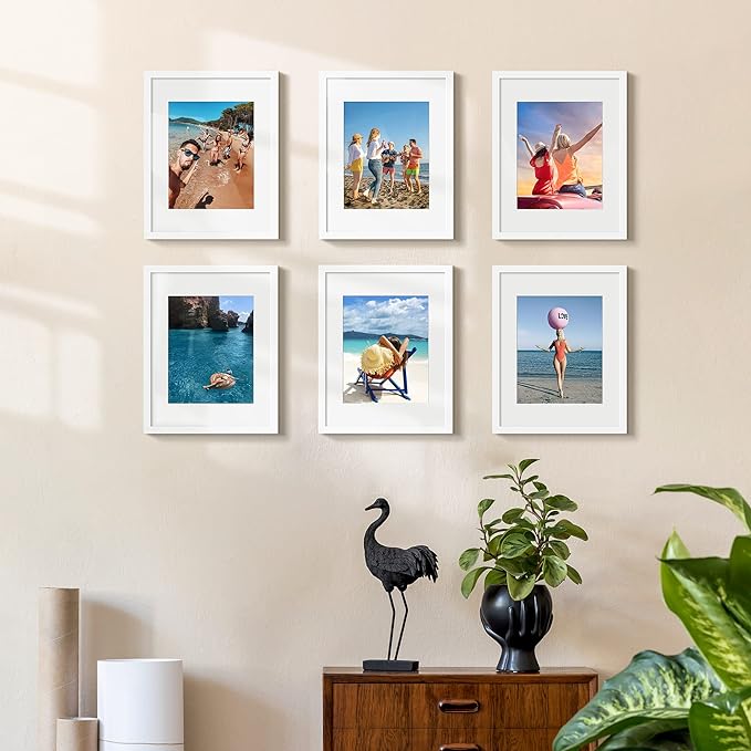 upsimples 11x14 Picture Frame, Gallery Wall Frames Set of 5, White | Photo Frame Collage Wall Decor, 11 x 14 Frame, 8x10 Frame with Mat for Family, Baby, Hallway, Diamond, Christmas