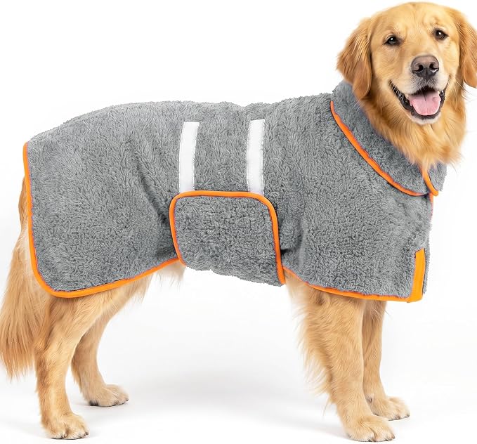 Bienbee Dog Bathrobe, Super Absorbent for Small to Large Dogs, Grey XL | Dog Robes with Soft Fleece, Warm & Cozy, Adjustable Fit, and Quick Drying Coat for Baths Swimming and Grooming