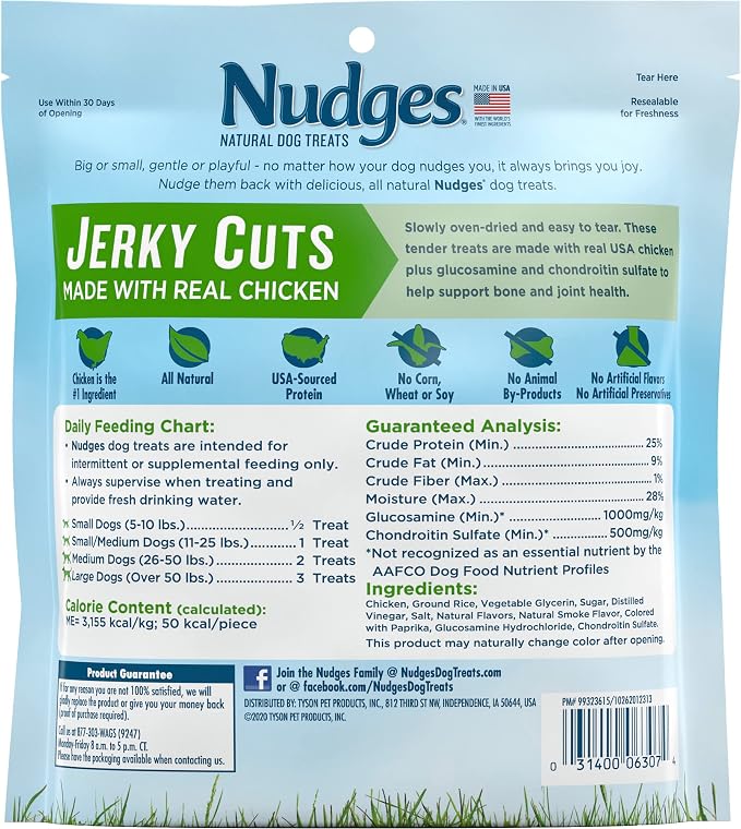 Nudges Natural Dog Treats Jerky Cuts Made with Real Chicken