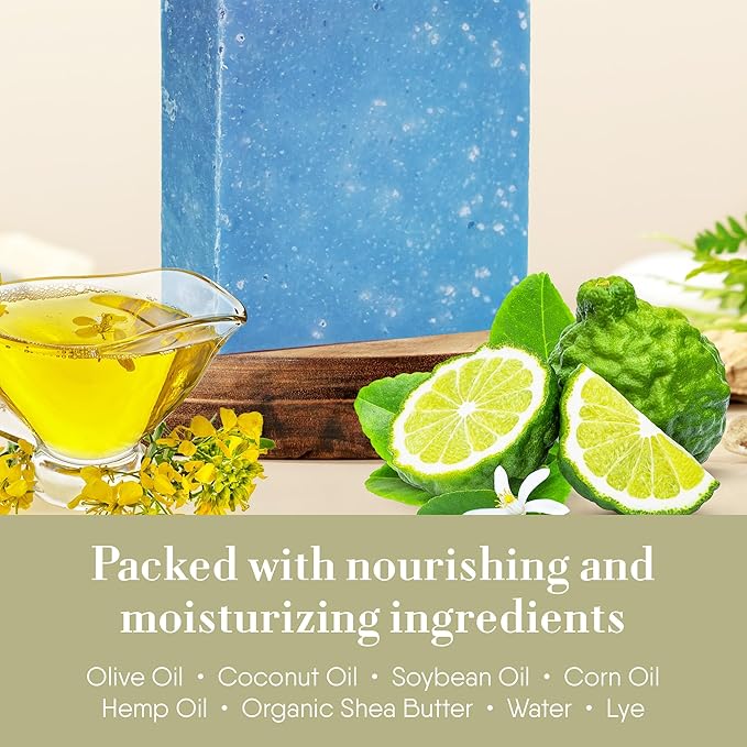 360Feel Cool Spring Scrub Soap - Made in the USA - Castile Handmade, All-Natural, Cold-Processed - Infused with Essential Oils for Gentle Exfoliation & Rich Lather - 5 oz