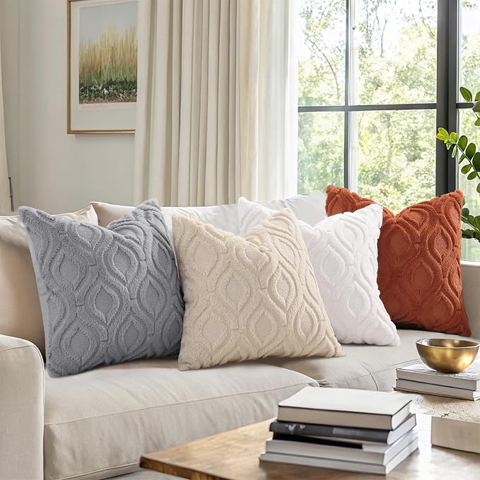 decorUhome Faux Fur Soft Cream White Throw Pillow Covers 12x20 Set of 2 | Plush Solid Fall Couch Pillow Covers, Accent Modern Farmhouse Neutral Decorative Square Pillow Cases for Sofa Bed Living Room