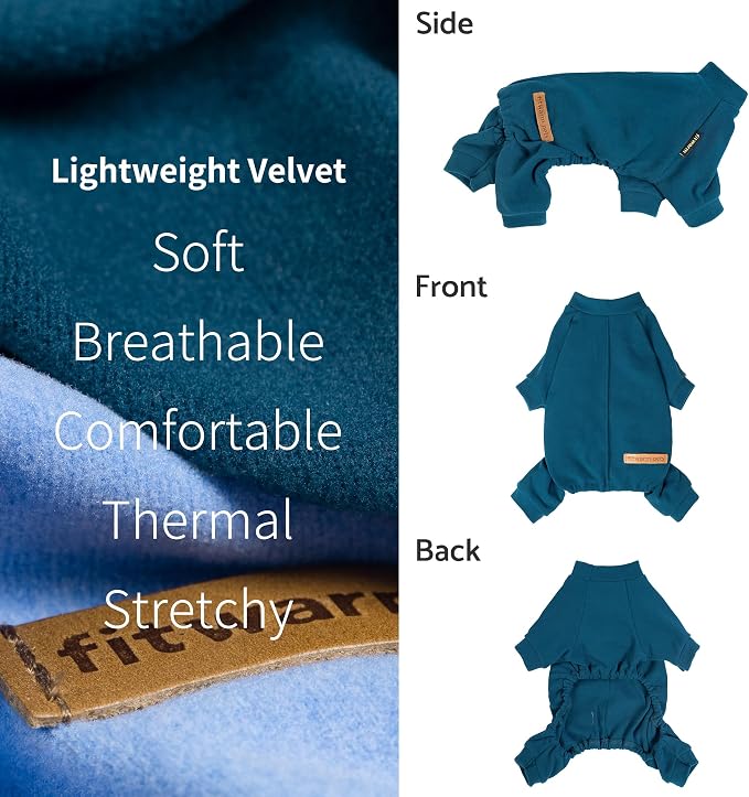 Fitwarm 2 Pack Lightweight Fleece Dog Pajamas, Warm Winter Dog Clothes for Small Dogs Boy Girl, Fuzzy Pet Onesie with Feet, Light Sky Blue, Turquoise, XL