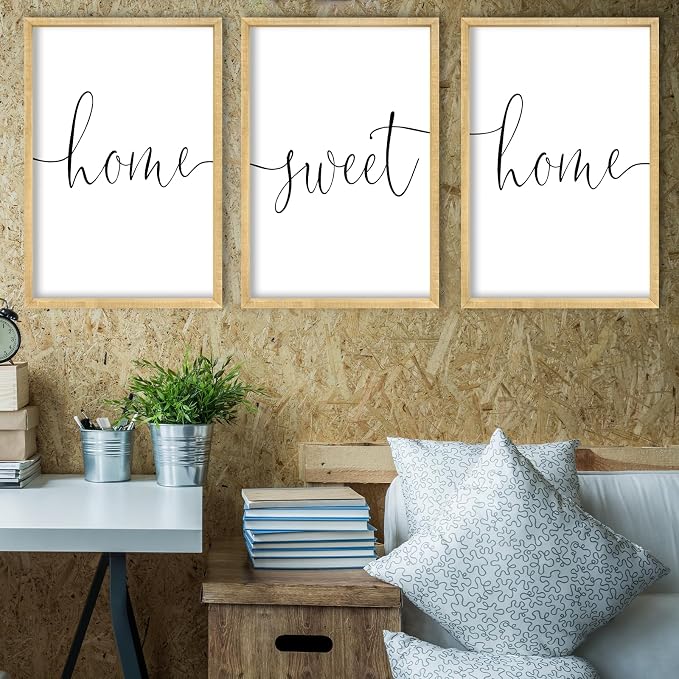 RLWangChao Home Sweet Home Sign Set of 3 Wall Art Decor 16"X11" Wood | Vintage, Bedroom Above Bed, Minimalist Modern Living Room, Wooden Framed, Warm And Cozy Family Wall Hanging