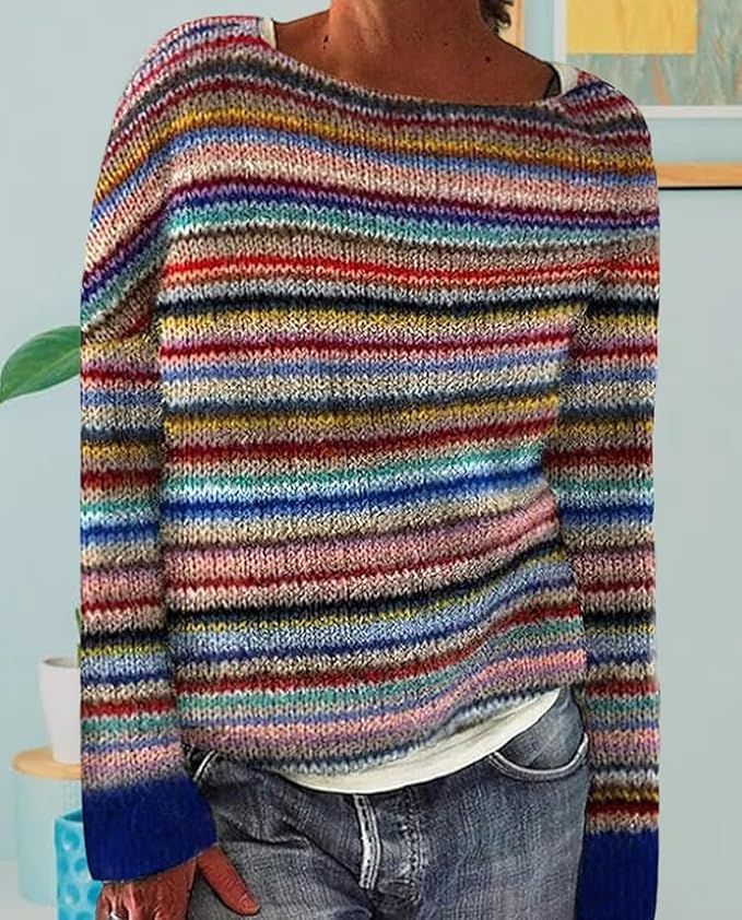 Zhyaj Fair Isle Sweater for Womens Winter Long Sleeve Vintage Knitted Sweater Casual Fall Crew Neck Pullover Sweaters