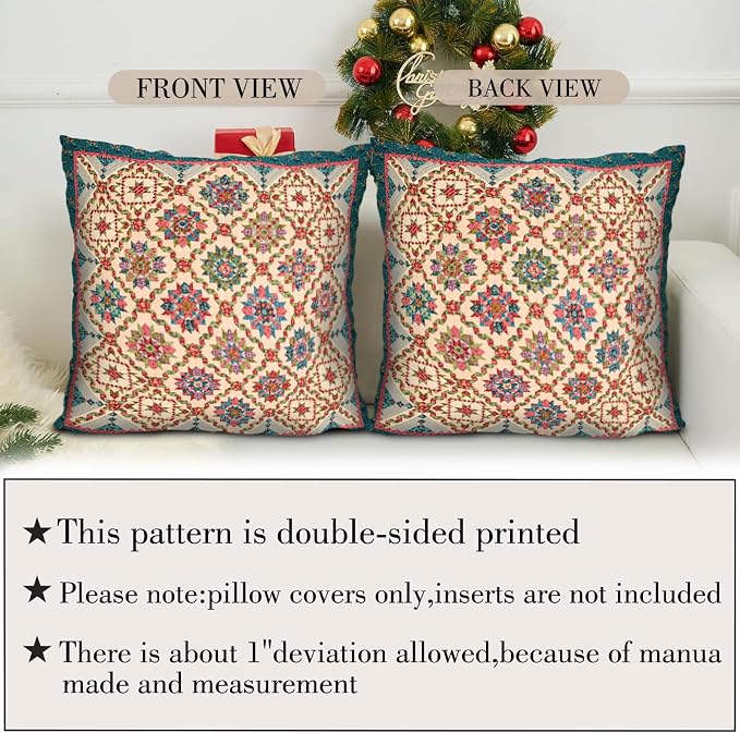Boho Throw Pillow Covers 18x18 inch Set of 2,Boho Vintage Carpet Pattern Antique Ethnic Decor Double Sided Pattern Cushion Cover Soft Pillow Case Living Sofa Room Bed Square Pillow Cover