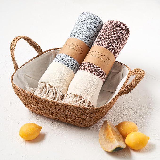 BAY LAUREL Turkish Hand Towel – Pack of 2 | Soft & Absorbent Decorative Towels for Bathroom, Hand, Face, Hair, Gym, Yoga, SPA, Kitchen & Tea | Boho Decor (Orange, Diamond 16x40 Inches (Set of 2)