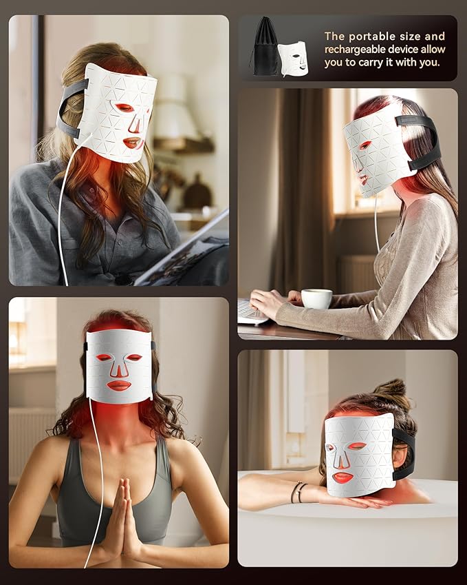 FOLOKE LED Light Therapy Mask Skin Care Mask, LED Red Light Therapy 630nm & 830nm Wavelength for Home Use, Body Beauty Machine for Care at Home (White)