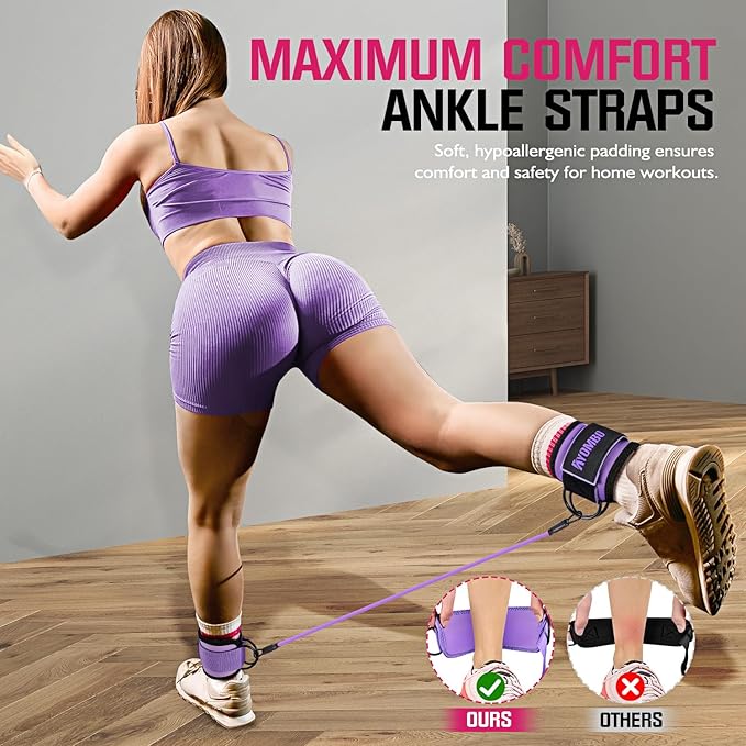 Ayombo Ankle Resistance Bands with Cuffs, Home Gym Workout Equipment, Lifting Glute Butt Exercise Equipment for Women, Ankle Weights Fitness Set, Leg Booty Equipment for Training Perfect Body Shape