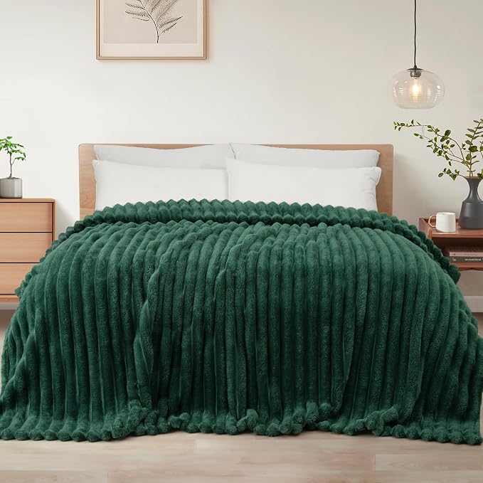 Exclusivo Mezcla Striped Queen Size Fleece Blanket for Bed, Couch, 90"x90" | Soft Breathable Cozy Bed Blankets, Lightweight Plush Fluffy Fuzzy Jacquard Decorative Blankets