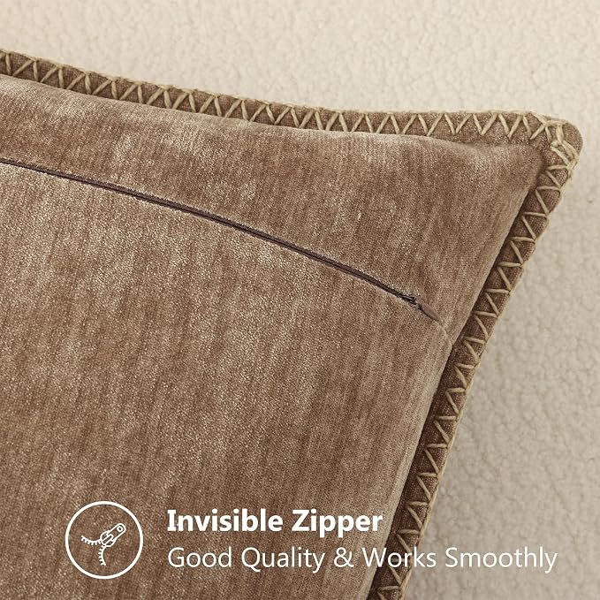 decorUhome Soft Chenille Throw Pillow Covers 18x18 Set of 2 Brown | Fall Textured Decorative Throw Pillow Cases Stitched Edge Modern Farmhouse Luxury Boho Velvet for Couch Sofa Bed Home Decor