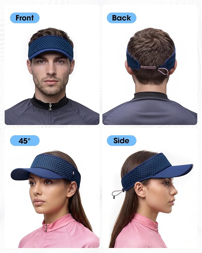 Mesh Breathable Sports Visor - Men Women Adjustable Lightweight Quick Dry Sun Hat for Tennis, Golf, Running