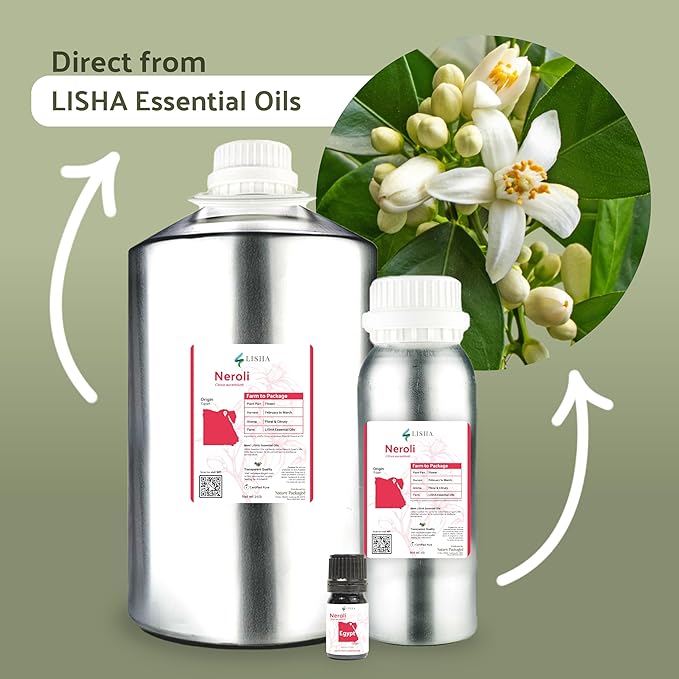 Neroli Essential Oil - Direct from Egyptian Nile Delta Farms - Steam Distilled - Aceite Azahar for Aromatherapy, Massage, Diffuser, DIY Candle and Soap Making - 8oz