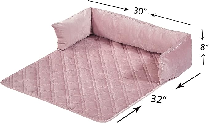 Brilliant Sunshine Silver Pink Velvet Dog Sofa Slipcover, Medium | Calming Pet Couch Bed with Removable & Washable Cover, Funiture Protector & Bed Mat for Dogs, Pets, Cats, 30"×32"×8"