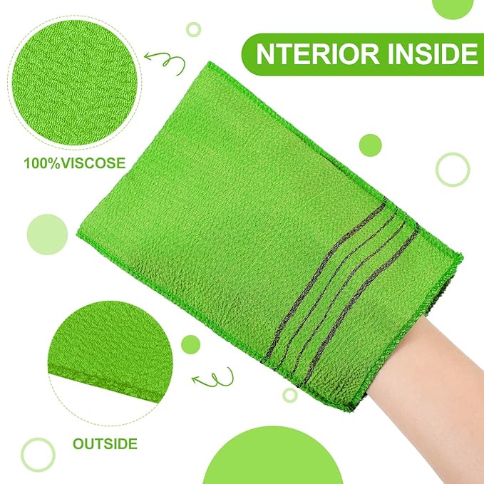 Tatuo 12 Pieces Korean Exfoliating Mitt Glove Italy Towel Body Skin Scrubber Exfoliating Scrubber for Remove Dead Skin Washcloth Korean (Small,Green)