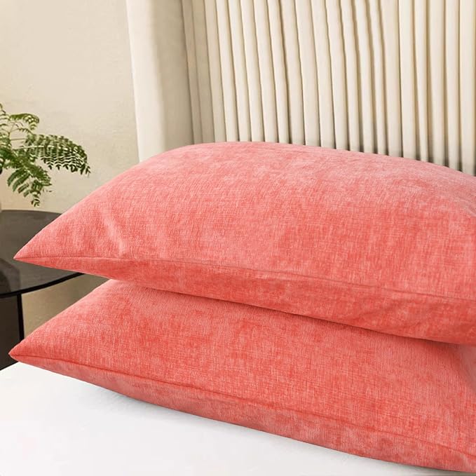 CaliTime Decorative Throw Pillow Covers 26 X 20 Inches Living Coral | Pack of 2, Cozy Chenille Standard Cushion Cases for Sofa Bed Living Room Farmhouse Home
