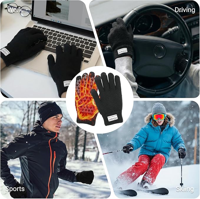 ViGrace Thickened Winter Warm Touchscreen Gloves for Men and Women Touch Screen Fleece Lined Knit Anti-Slip Wool Glove