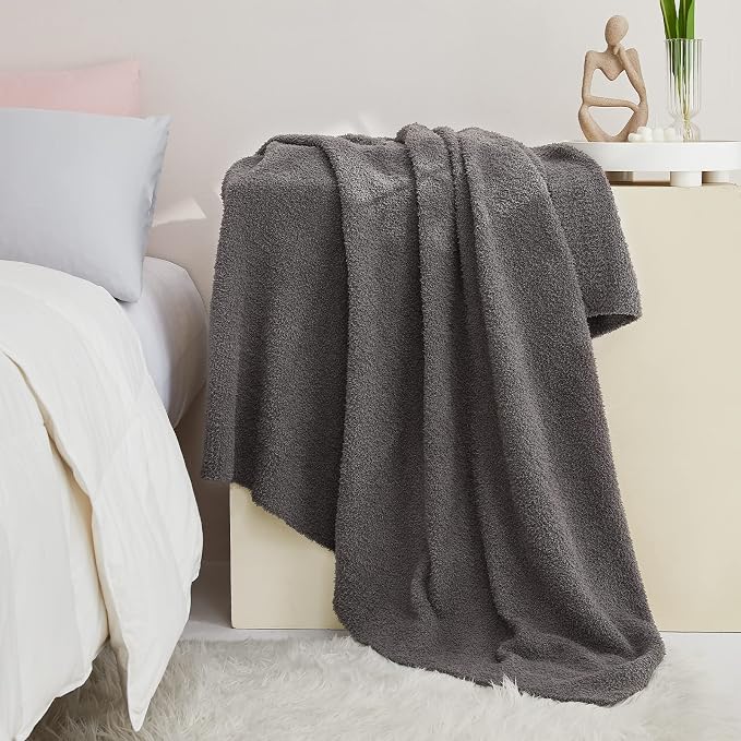 Knit Throw Blanket for Couch Dark Grey-Super Soft Lightweight Plush Fuzzy Fluffy Cozy Blankets and Throws for Sofa Bed, 50x60 inches
