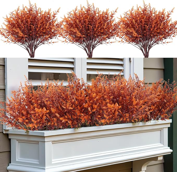RECUTMS Faux Greenery Fake Lavender Fall Plants UV Resistant Outdoor Flower | 20Pcs,Autumn Decor,Faux Autumn Plants Fake Flowers Brown Artificial Greenery for Porch Office Bathroom Fall Party Decorations