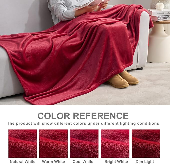 Hansleep Throw XL Red Fleece Blanket, Soft Flannel Bed Blanket | Fuzzy Cozy Blanket 50x70 Inches, Multi-use for Bed, Sofa, Couch, Travel, Camping, All Season Warm Lightweight Cover