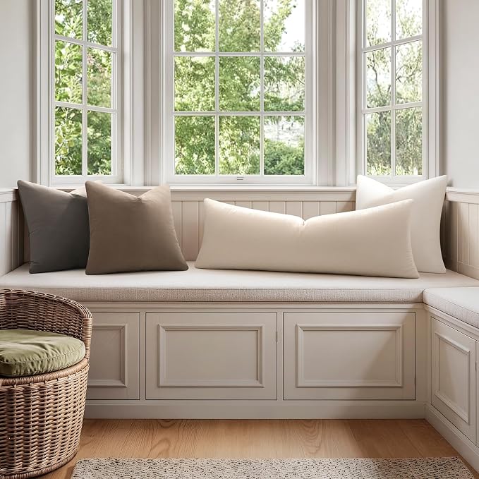Throw Pillow Covers Lumbar 14x36 Inch Velvet Pillow Covers, Soft Decorative Beige Pack of 1 Long Pillow Case for Couch Cushion Chair Sofa Bed Living Room, Home Boho Decor