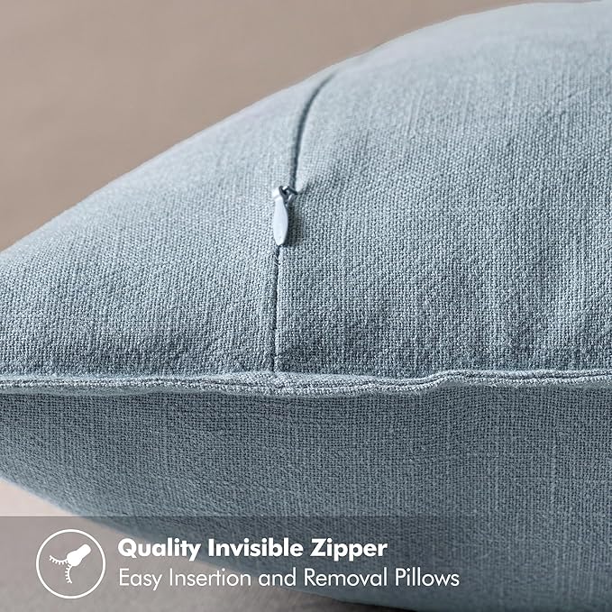 MIULEE Decorative Linen Pillow Covers 20x20 Inch Blue Grey | Boho Farmhouse Neutral Couch Throw Pillows for Bed, Pack of 2 Accent Coastal Modern Pillowcases, Sofa Livingroom Home Decor