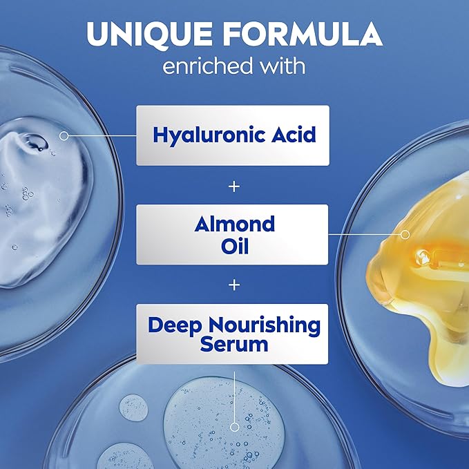 NIVEA Essentially Enriched Body Lotion for Very Dry Skin with Hyaluronic Acid,Almond Oil and Deep Nourishing Serum,72-Hour Body Moisturizer,16.9 Fl Oz Pump Bottle,(Pack of 4)
