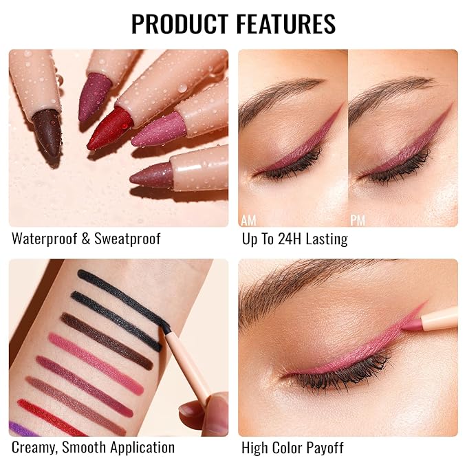 Oulac Black Lip Liner Pencil, 2in1 Retractable Makup Crayon for Lipliner and Eyeliner, Highly Pigmented, Smooth, Long Lasting and Waterproof Formula, Vegan Beauty, 01 Noir