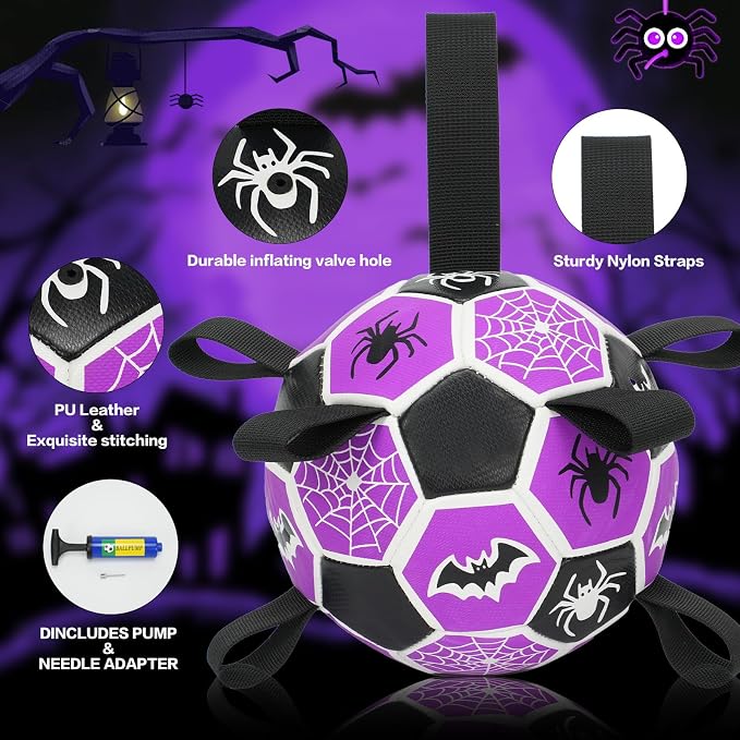 Dog Toys Balls, Dog Soccer Ball with Straps, Dog Birthday Gifts, Durable Balls for Small Medium Pet, Puppy Outdoor Toy, Pet Training Soccer Ball, World Cup Soccer (6 Inch) (Spider, Medium)