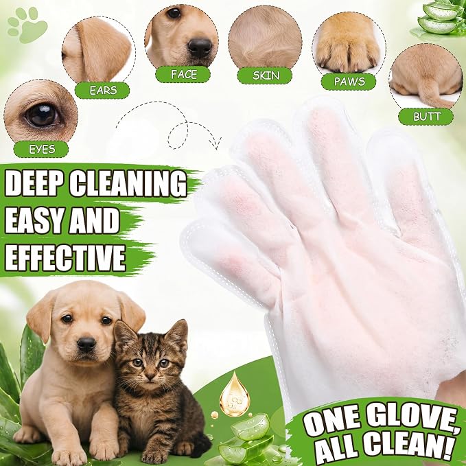 Irenare 6 Pack / 150 Pcs Pet Glove Wipes Bulk for Dogs and Cats, No-Rinse