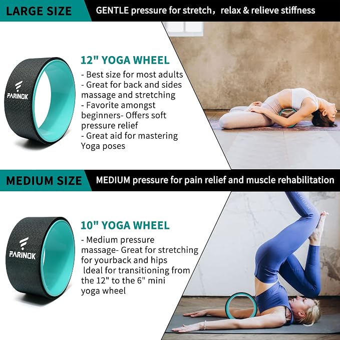Yoga Wheel Set of 3+1, Upgraded 10MM Thick Back Wheels for Pain Relief & Stretching, Strongest Back Roller for Deep Tissue Massage, Improving Yoga Poses Backbend