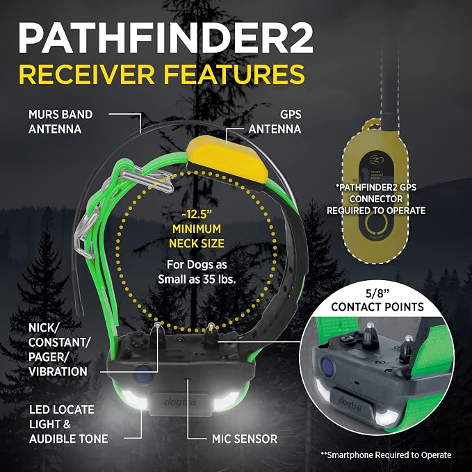 Dogtra Pathfinder 2 Additional Receiver Dog GPS Tracker e Collar Black LED Light No Monthly fees Free App Waterproof Smartwatch Control Satellite Real Time Tracking Long Range Smartphone Required
